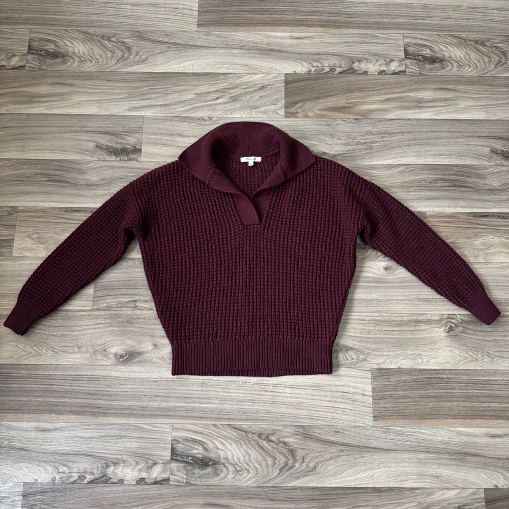 Madewell Women's Waffle-Knit Henley Sweater in Heather Currant Size Extra Small